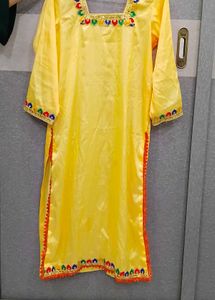 Vibrant Yellow Kurta with Colorful Tassels