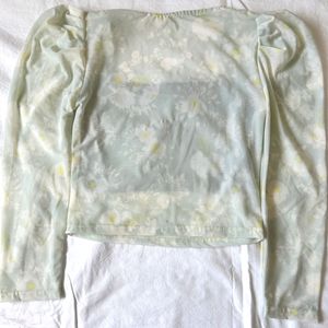 Sheer Floral Square Neck Top
