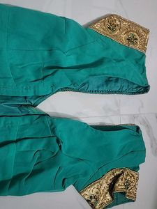 Teal &amp; Gold Embroidered Sari