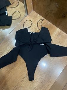 Black Tie-Front bodysuit top