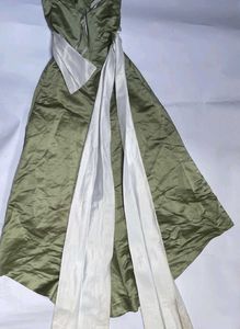 Elegant Olive Green Gown with White Sash