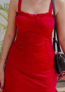 Chic Red Ruffle Trim Mini Dress