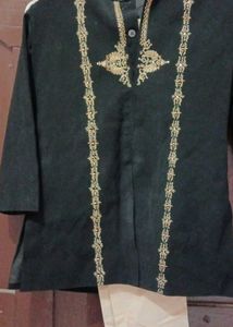 Boys Black Embroidered Kurta Set