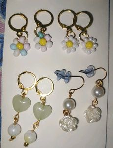 Handcrafted Cute Beaded & Heart Drop Earrings Set