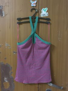 Striped Halter Neck Tank Top