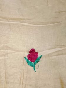 Cream Saree with Embroidered Flower