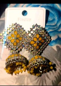 Stunning Yellow Jhumka Earrings