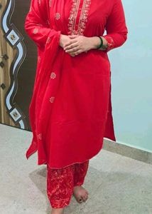 Red colour festive and party wear suits