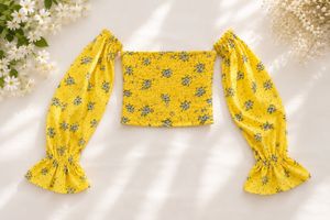 Yellow Floral Smocked Off-Shoulder Top