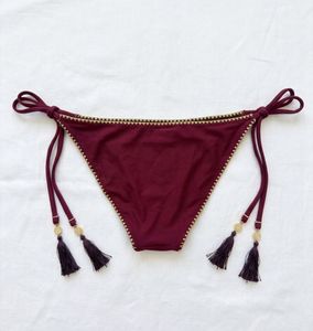 Maroon Bikini Bottom with Tassels