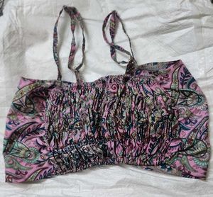 Chic Paisley Print Ruched Crop Top
