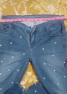 Pearl Embellished Blue Denim Jeans