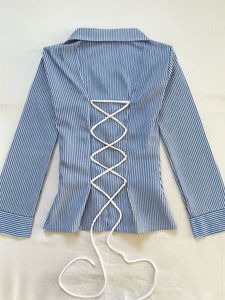 Blue Stripe Corset Back Shirt