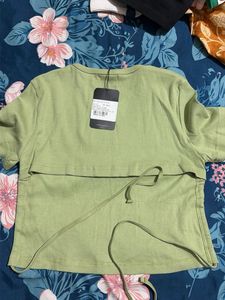 Light Green Ribbed Crop Top with Tie Detail