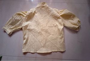 Korean Chic Yellow Striped Puff Sleeve Blouse