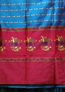 Vibrant Blue &amp; Pink Silk Saree