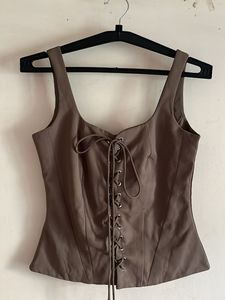 Brown Lace-Up Corset Top