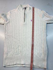 unisex Cream Cable Knit Quarter Zip Sweater