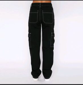 Black Cargo Pants with Contrast Stitching