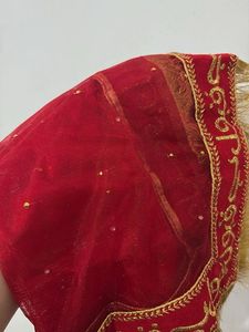 Red Nikkah Dupatta with Gold Fringe