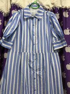 Chic Blue &amp; White Striped Maxi Dress with belt