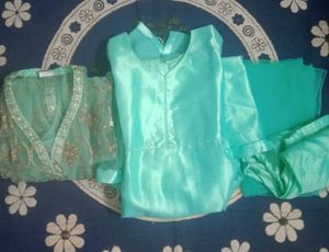 Mint Green &amp; Gold Embroidered Dress