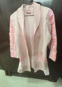 Unique Pink Blazer with Ruched Sleeves