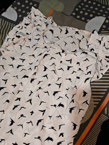 White Bird Print Top with Black pants set