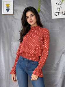 Chic Polka Dot High Neck Blouse