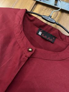 Maroon Tie-Front Satin Top