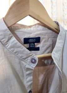 Men's Beige Band Collar Casual Shirt