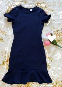 Navy Blue Textured Mini Dress