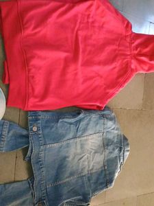 Women’s Jacket Combo | Red Hoodie + Denim Jacke