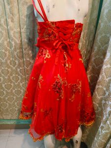 Stunning Red Embellished One-Shoulder Dress