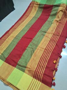 Beautiful Striped Saree with Tassels, Cotton sare