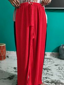 Red Pleated Wide Leg Pants