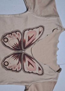 Letest Graphic butterfly Printed Crop top Biege09