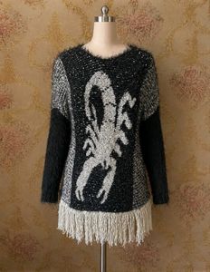 Scorpion Print Fringe Sweater