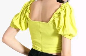 Ruffled Shoulders Crop Top Puff Sleevs Sweetheart