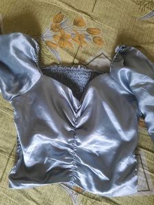 Satin Ruched Puff Sleeve Top