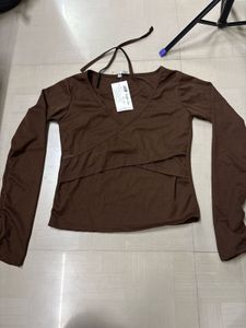 Brown Long Sleeve Crop Top