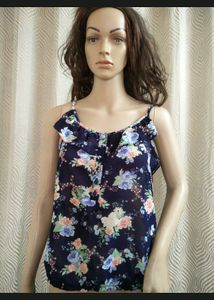 Navy Blue Floral Printed Top New Flower Design To
