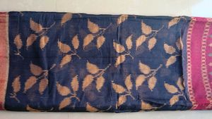 Navy Blue Saree with Leaf Motif without blouse