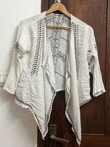 Embroidered White Open Front Shrug