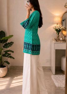 Stylish Teal Printed Kurta with Palazzos