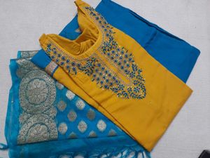 Mustard Suit Set With Banarasi Dupatta