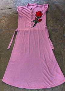Pink Rose Patch Midi Dress cum kurti