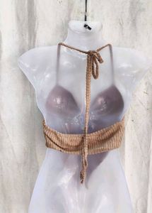 Brown Twisted Halter Neck Crop Top