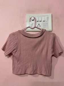 Cute Pink Babydoll Collared Bow Top
