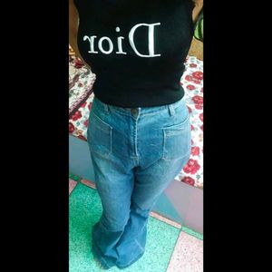 Flared Blue Denim Jeans